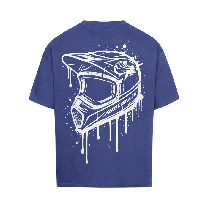 BLUEDRIP T-Shirt blau, Rückansicht mit weißem Drip-Helm-Print